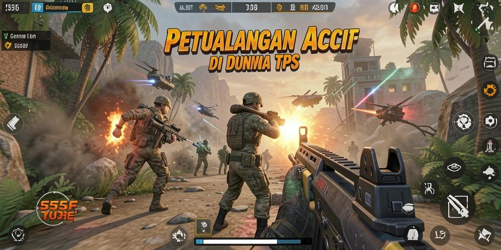 Tangkapan layar menampilkan aksi seru gameplay TPS dalam 555F.