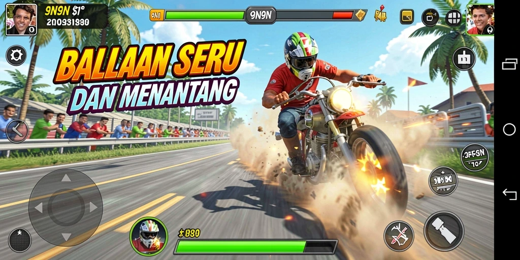 Gameplay menarik 9N9N dengan balapan seru dan kendaraan beragam.