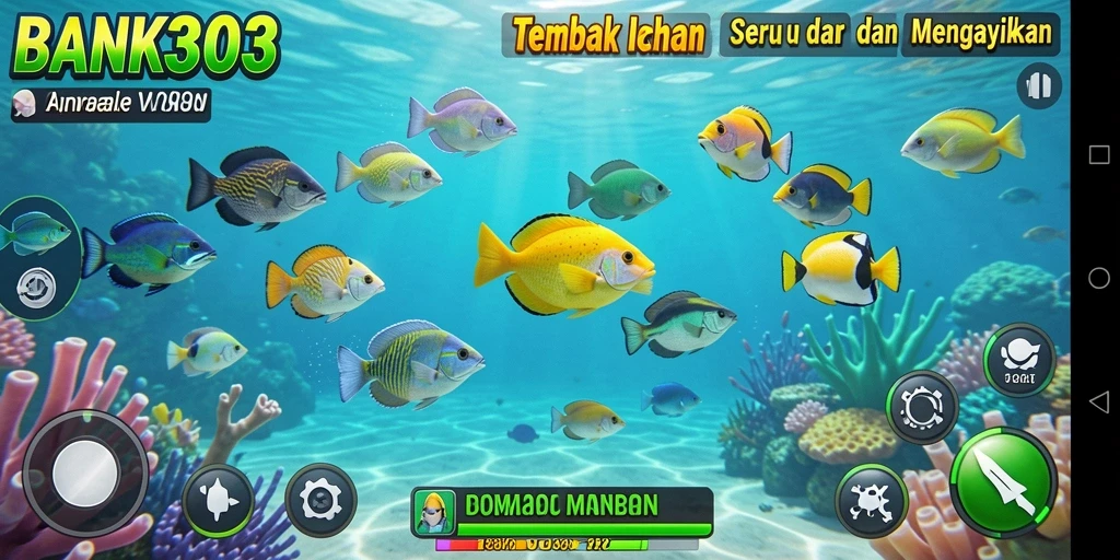 Screenshot utama BANK303 menampilkan aksi seru menembak ikan.