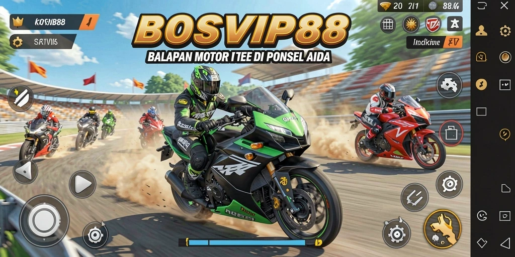 Tangkapan layar BOSVIP88 menampilkan balapan motor yang mendebarkan.