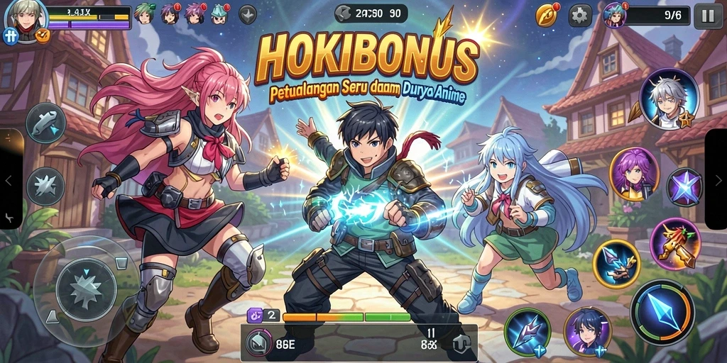 Screenshot gameplay HOKIBONUS yang menunjukkan aksi seru karakter Anime.