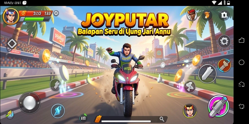 Tampilan gameplay seru di JOYPUTAR dengan balapan yang mendebarkan.