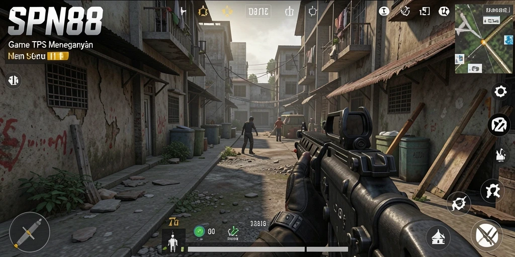 Screenshot dari gameplay SPN88 menunjukkan aksi menegangkan dalam pertempuran TPS.