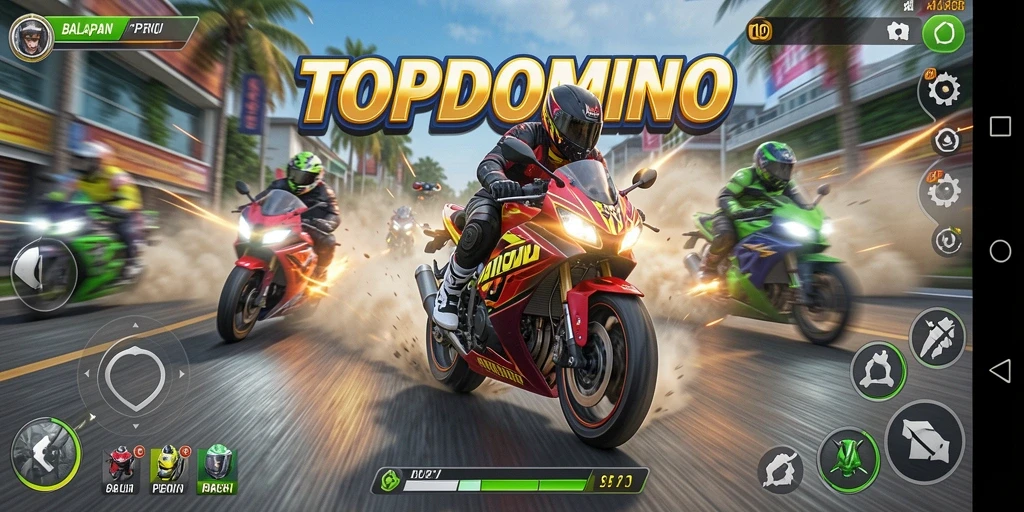 Tampilan gameplay seru dari game balapan motor TOPDOMINO.