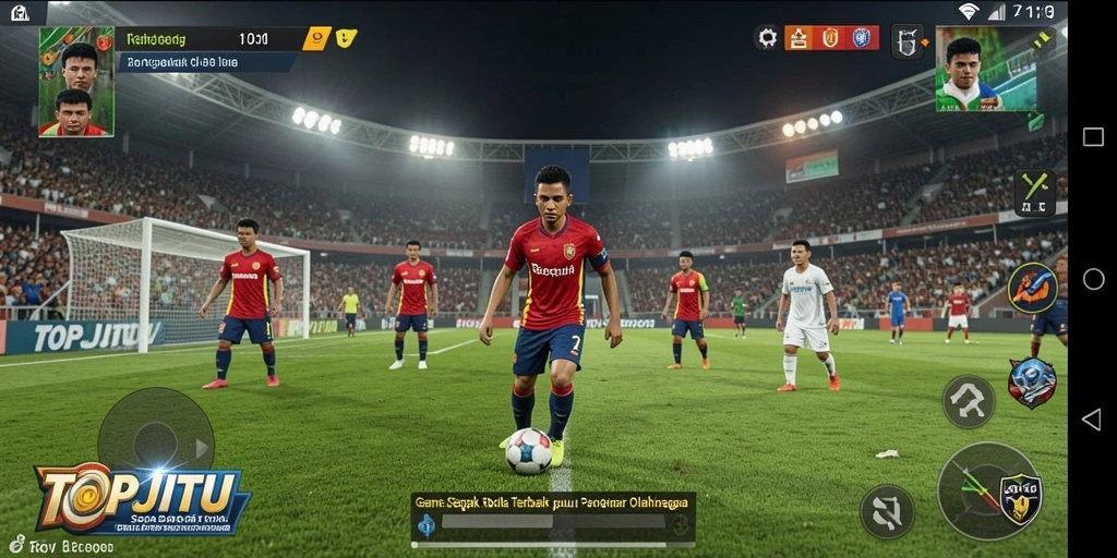Tampilan gameplay seru di lapangan sepak bola.